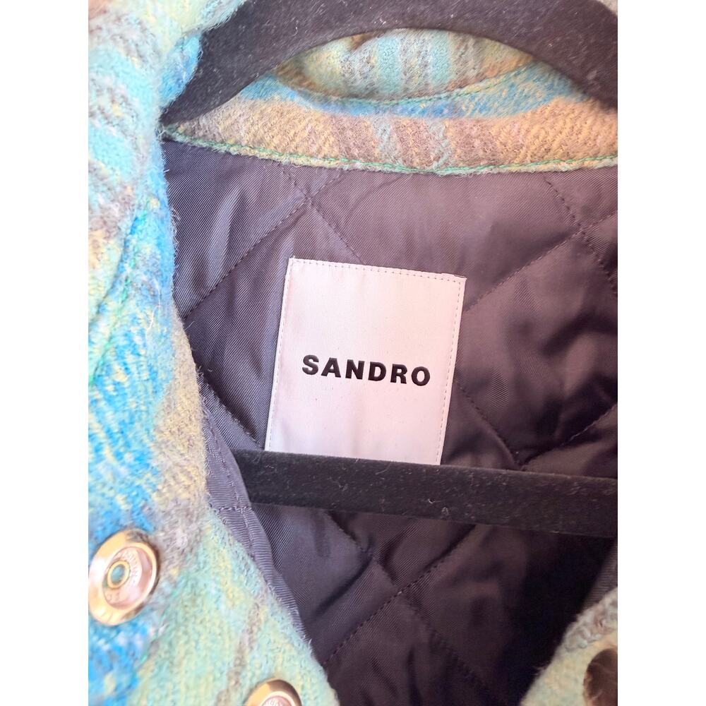 Sandro Blue/Green Jacket Virgin Wool Size Large NWT - Picture 5 of 9